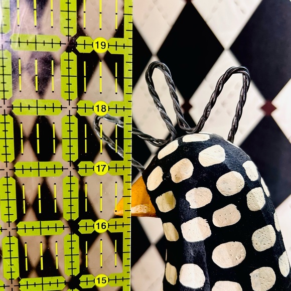 Tall Hand-Carved Wooden Polka Dot Chicken Sculpture Folk Art Whimsy Modern Flair - Picture 11 of 12